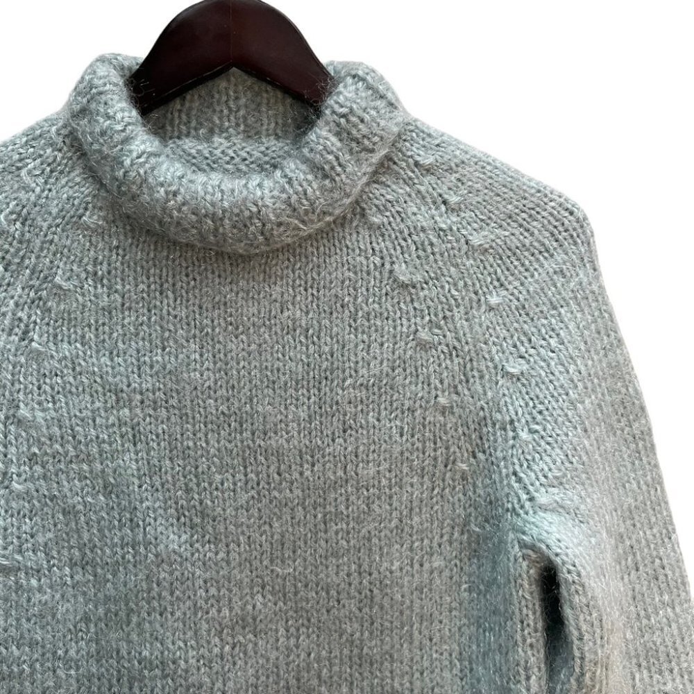 handmade Hand Crafted Blue Acrylic Rolled Neck Sweater Size S/M - Picture 4 of 8